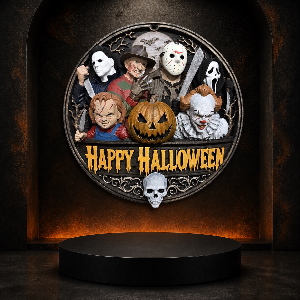 Happy Halloween hand-airbrushed horror door hanger by Burnt Toast