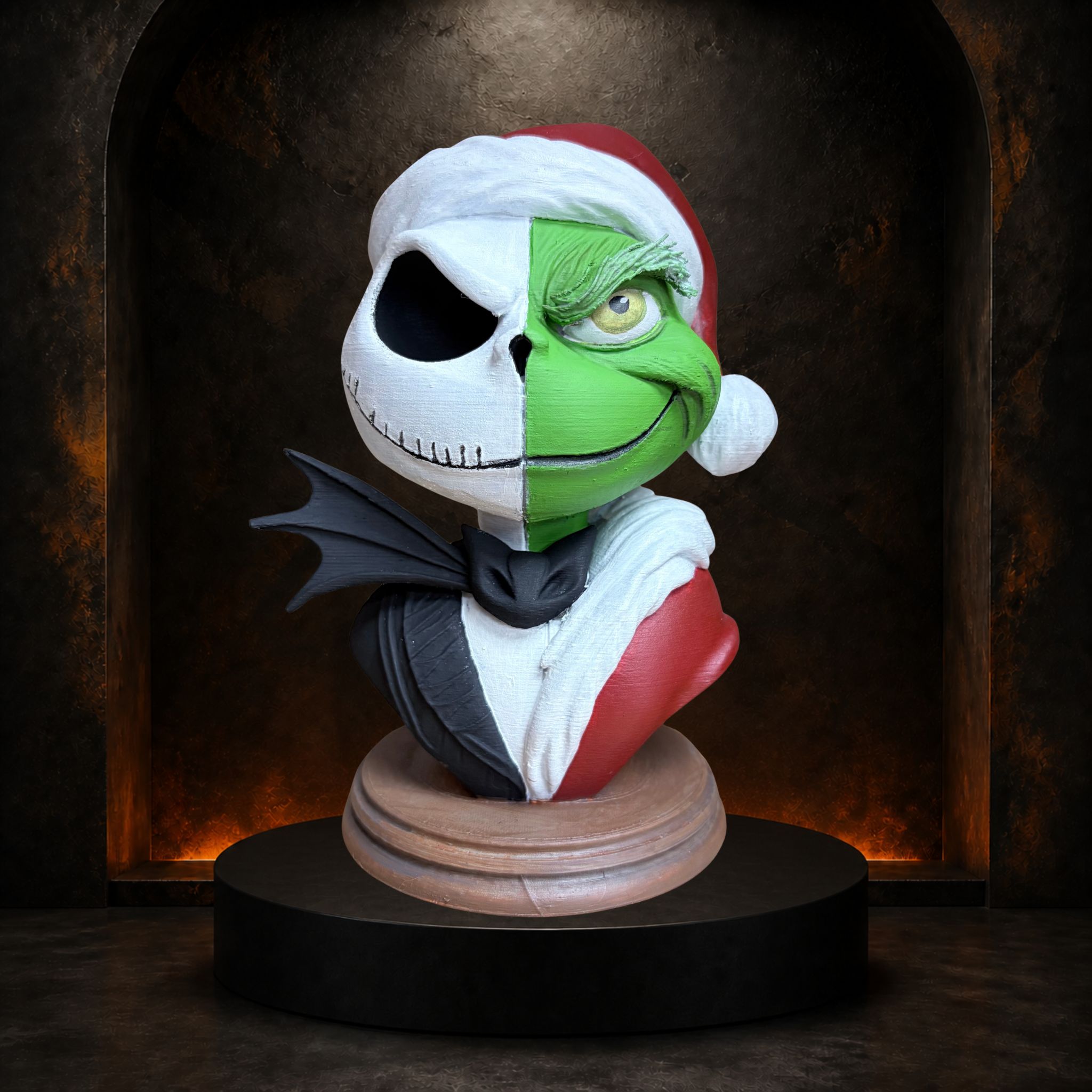 200 mm Jack Skellington and Grinch split-face painted bust